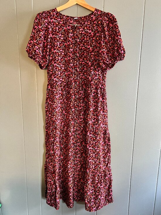 Old Navy Dresses & Skirts - Old Navy Tall Floral Print Midi Dress Womens Short Sleeve Button Front V Neck